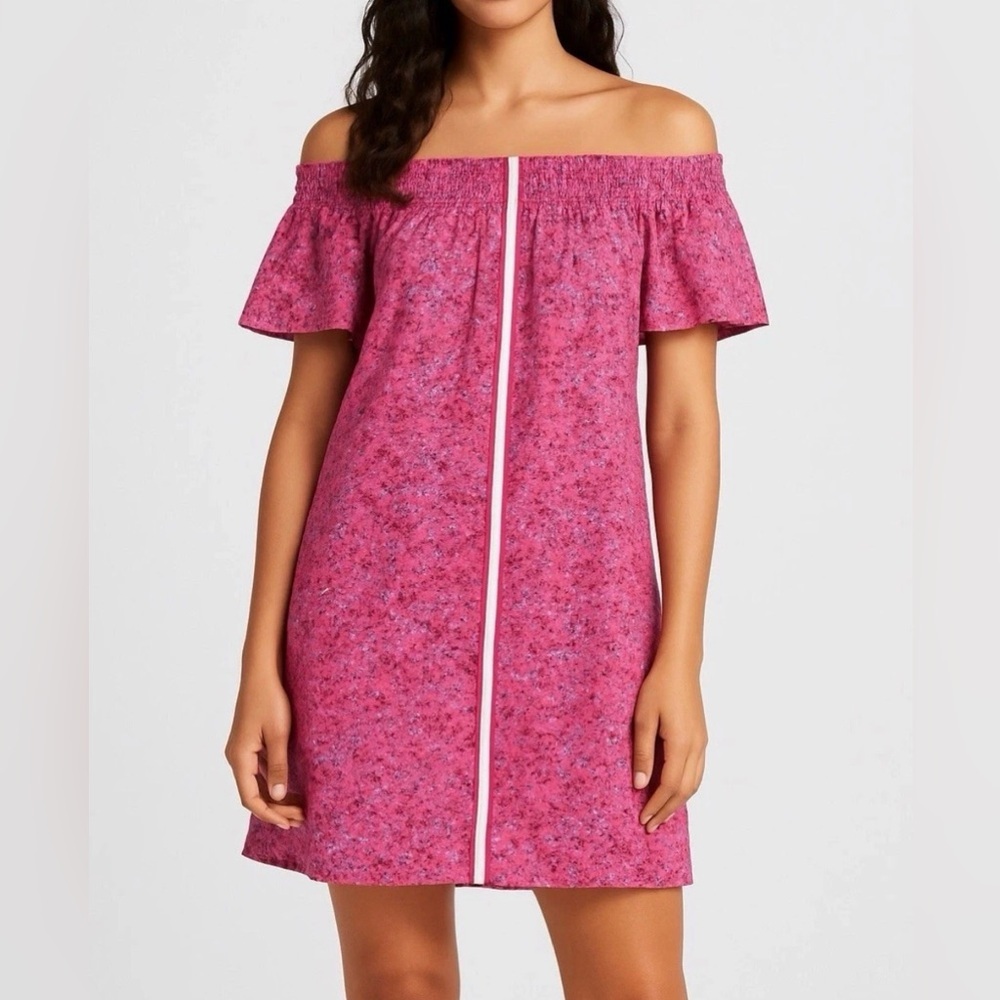 Rungolee Pink Off Shoulder Floral Silk Mini Dress Medium